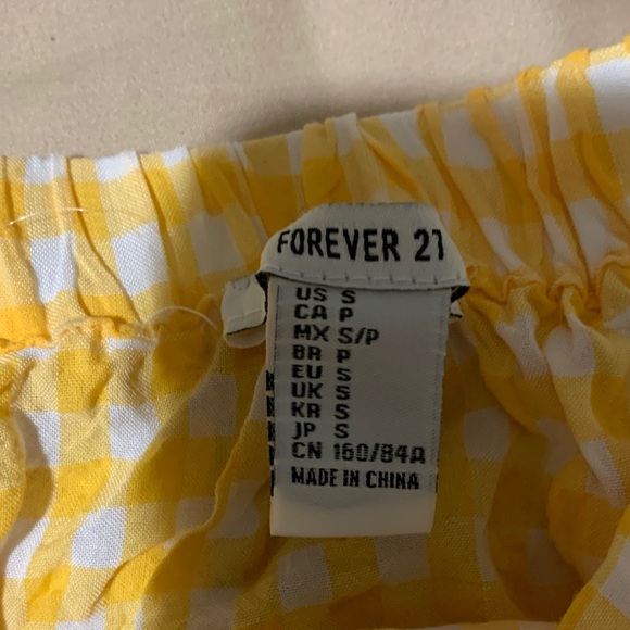 Forever 21 Yellow + White Checkered Off Shoulder Top - Picture 2 of 5